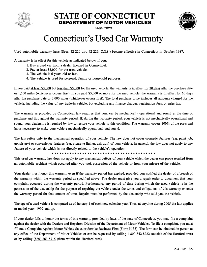 Connecticut's Used Car Warranty